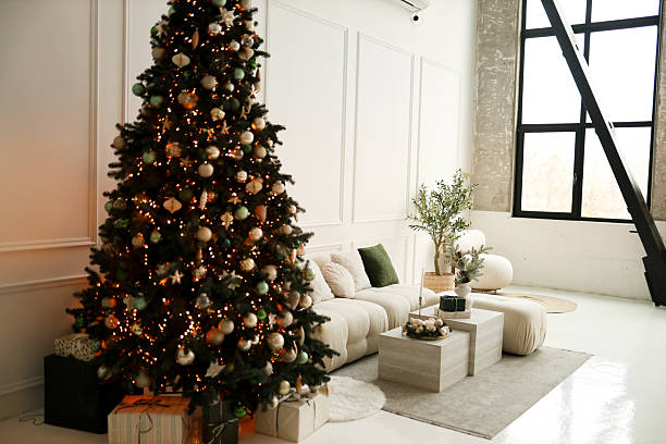 istock Christmas white interior. Living room in loft. 2247752134