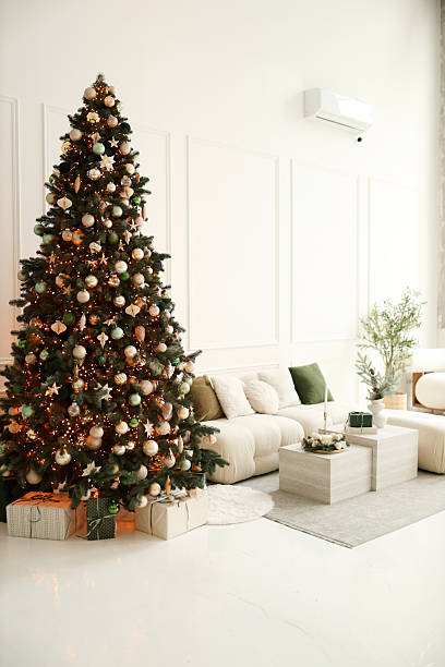 istock Christmas white interior. Living room in loft. 2247752160