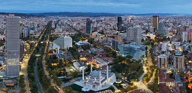 istock Panoramic sunrise view over central Tirana. 2247753161