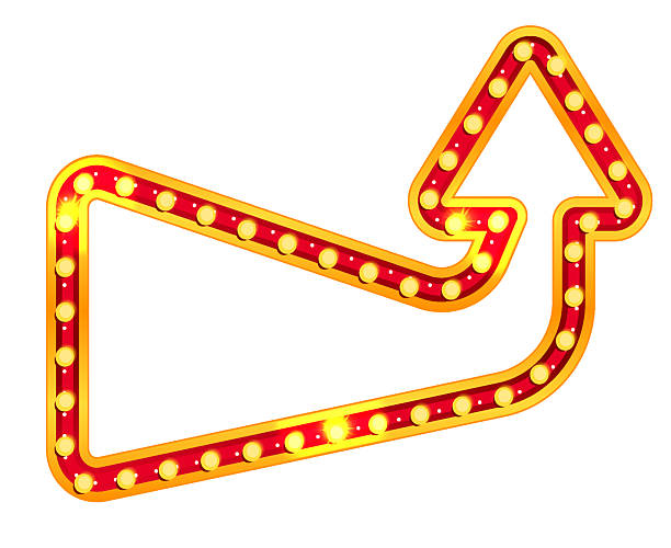 Circus arrow marquee with retro neon bulb light for carnival, theater or casino show. Red and gold illuminated pointer in vintage style for broadway billboard or showtime. Shiny shape vector isolated.