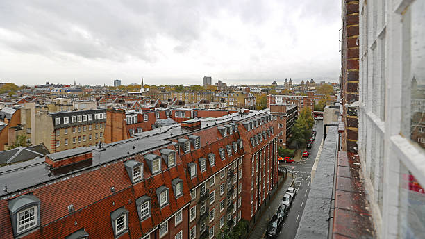London, United Kingdom - November 19, 2013: Aerial View of Residential Buildings at South Kensington Cityscape Rainy Winter Day Travel.