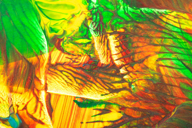 Thick vibrant abstract acrylic paint texture with lines splatters
