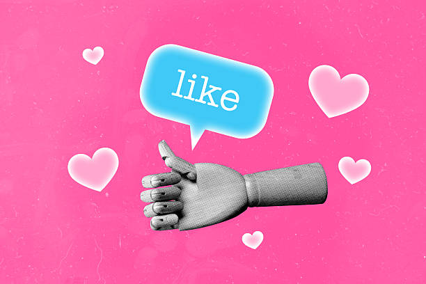 Image 3d trendy creative collage of human hand hold like reaction notification popular blogger feedback subscribe text box media.
