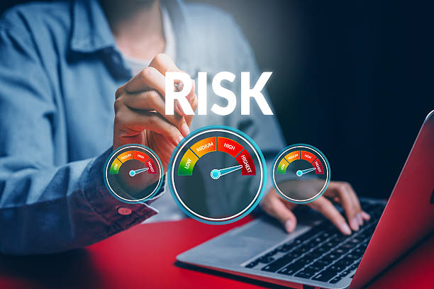 istock Hand adjusting risk meters on laptop, danger level evaluation, strategic awareness, operational decision support, performance assessment, financial caution mindset, risk indicator concept 2247773830