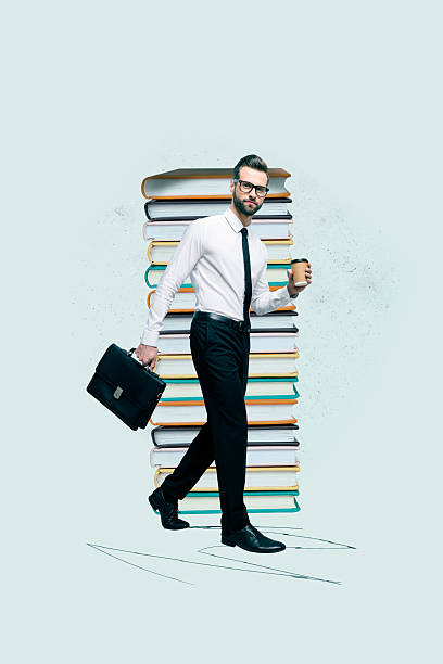 istock Collage of school college teacher standing confidently beside stack of book symbolizing study knowledge education 2247777024