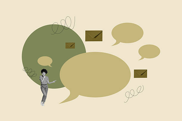 istock Collage of people chatting through devices with speech bubbles letters showing digital communication business private life concept 2247779365