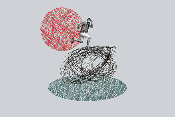istock Whimsical collage with person on abstract doodle sketches entrepreneur imagination fun cartoon dance leisure rest emotion 2247781318
