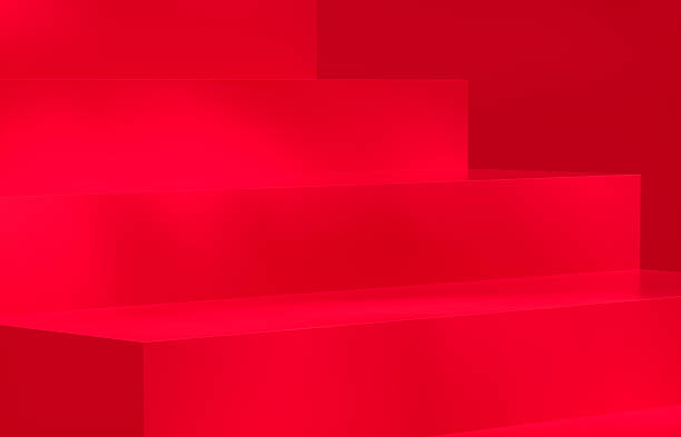 istock Red background with staircase for product display. Christmas and celebration background. 2247782526