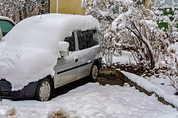 istock A car covered in snow next to a tree covered in ice 2247784216
