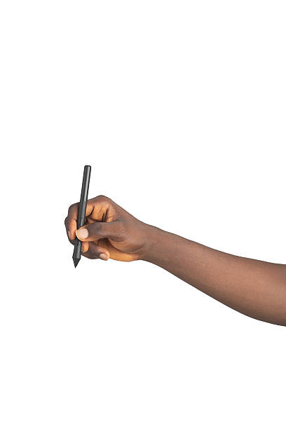 istock Black Hand Gripping Stylus in Writing Position 2247784471