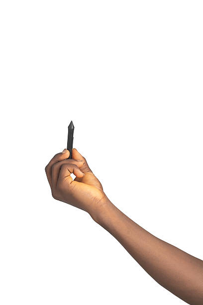 istock Black Hand Holding Stylus Pointing Upward 2247784482