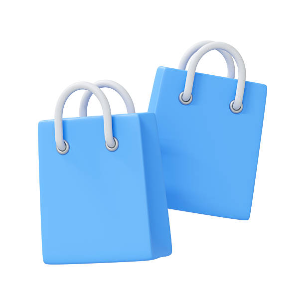 3D render of two blue shopping bags with white handles, isolated on white background