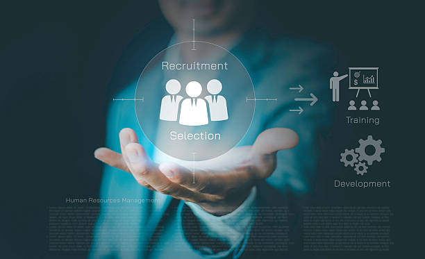 istock Human Resource Management (HRM) concept showing strategy and process for recruitment, training, development, and employee management to enhance performance and achieve organizational business goals. 2247790582