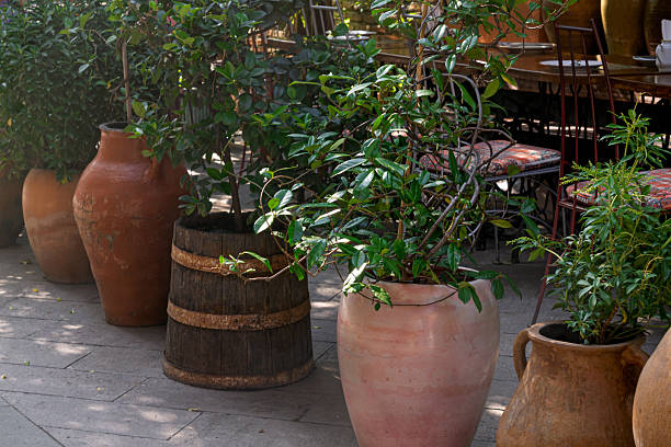 istock Outdoor decor made from clay pots and plants. 2247791895