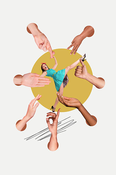 istock Collage showing glamorous man woman surrounded by pointing gesturing hands symbolizing attention and social phobia 2247794407
