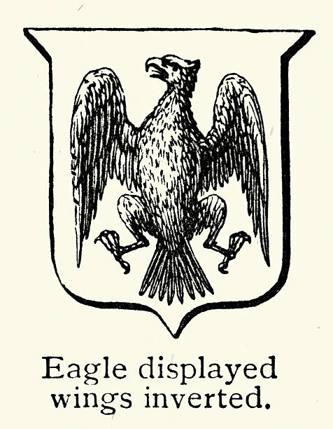 History of Heraldry, Shield, Eagle displayed wings inverted, Vintage illustration, 19th Century, Victorian