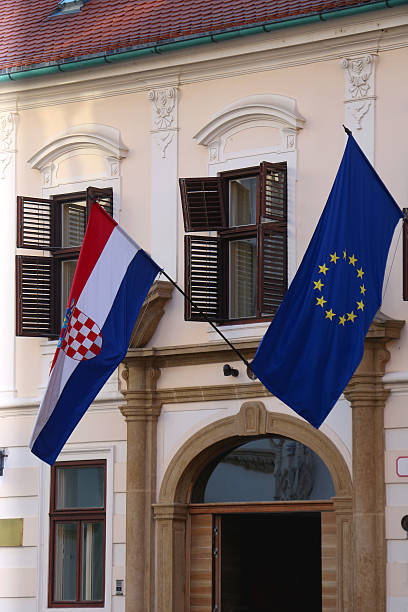 istock Croatian and EU Flag in Zagreb, Croatia 2247804200