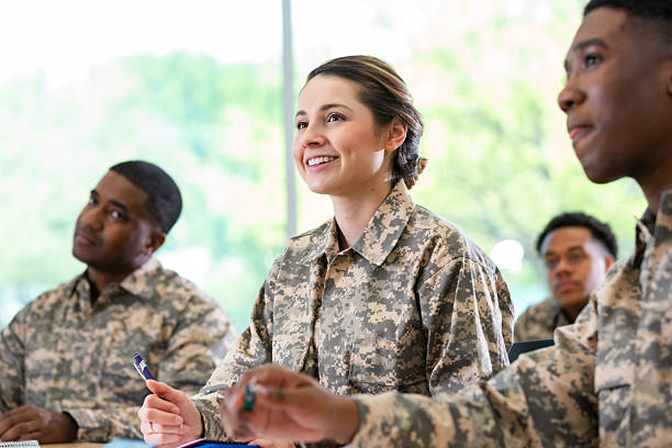 istock Young military personnel in uniform in a classroom setting engaged in learning. 2247804670