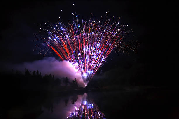 istock Fireworks illuminate dark sky and reflect on calm water during celebration at night 2247807243