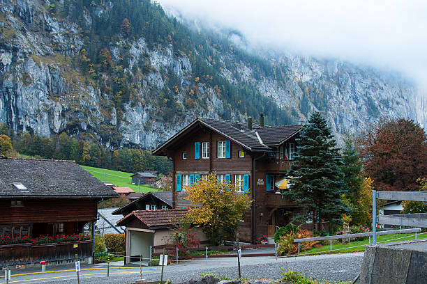 Local houses in the centre of Spiez town in Bern canton of Switzerland