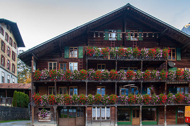 Local houses in the centre of Spiez town in Bern canton of Switzerland