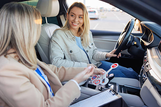 Driving Lesson with Road Sign Explanation Inside Vehicle