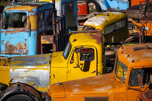 Old rustic trucks sitting in a lot near Jereome, Arizona