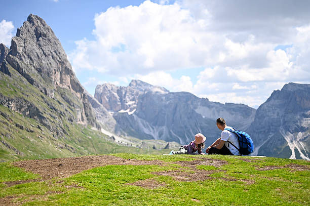 istock Father daughter enjoying mountain view during summer hike. Seceda. 2247850303