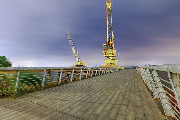 Commercial dock crane at night