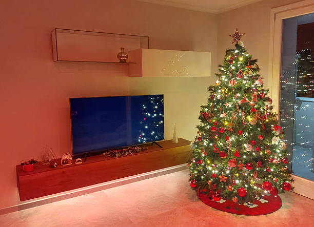istock Christmas tree decorating modern living room for holiday celebration 2247856484