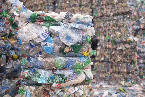 istock Close-up shot of large bales made from crushed plastic bottles 2247856568