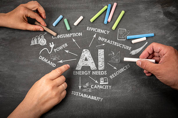 istock Chalkboard Illustration of AI Energy Needs with Hands Holding Colored Chalk 2247858620