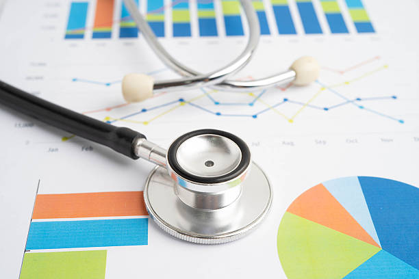 istock Stethoscope on chart or graph paper, Financial, account, statistics and business data medical health. 2247870689