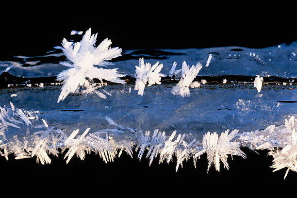 Close up at frozen ice crystals on a ice a cold sunny winter