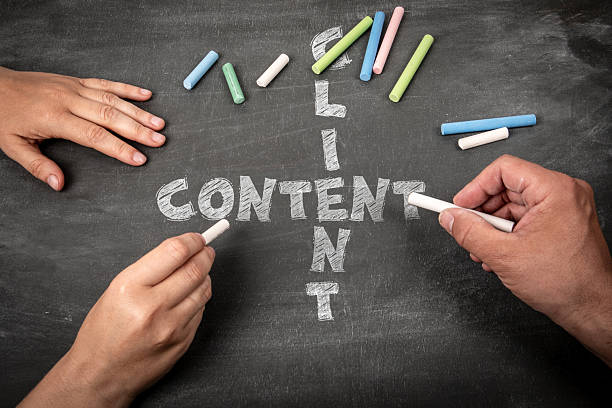 istock Client and Content Concept Written with Chalk on Blackboard by Two People 2247885395