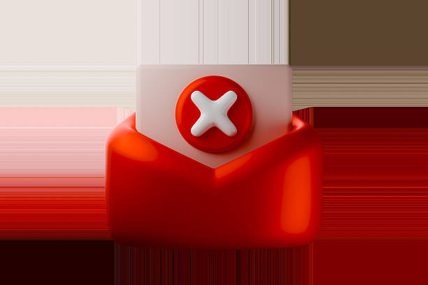 A red circular icon with a white X mark is prominently featured on the letter
