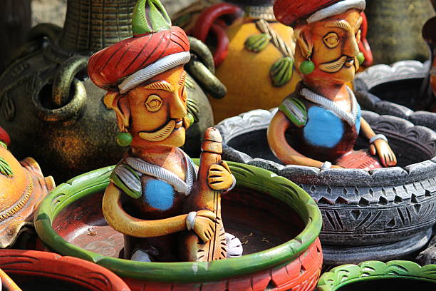 Colorful Traditional Indian Clay Figurines | Handcrafted Rajasthani Pottery Art Display