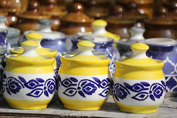 istock Yellow and Blue Handcrafted Ceramic Jars for Kitchen Storage | Traditional Pottery Collection 2247887861