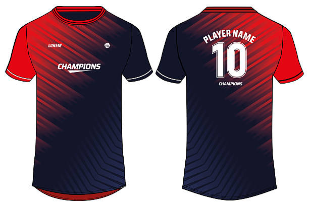istock Sports jersey t shirt design concept vector template, degrade line printed Round neck football jersey concept with front and back view for gaming, soccer, Volleyball and e-sport uniform 2247888723