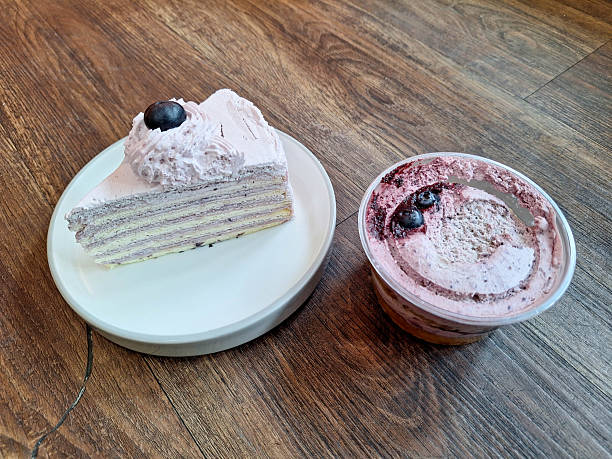 Yummy Blueberry Cheesecake and Blueberry Tiramisu Cream with fresh blueberries.  Dessert Menu.