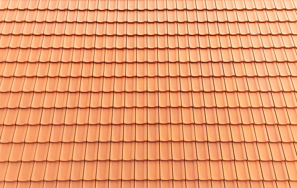 Close-up view of newly installed roof tiles on a residential house. Perfect for construction, roofing, architecture, and home improvement concepts.