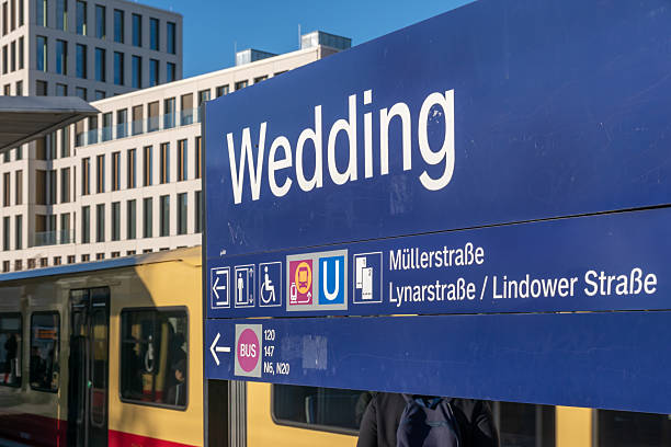 Germany, Berlin, Subway Station Wedding, November 06, 2025 - Wedding train station sign in front of a Berlin S-Bahn train