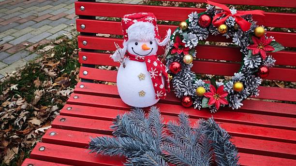 Snowmen. Family. Christmas card. Copy space.