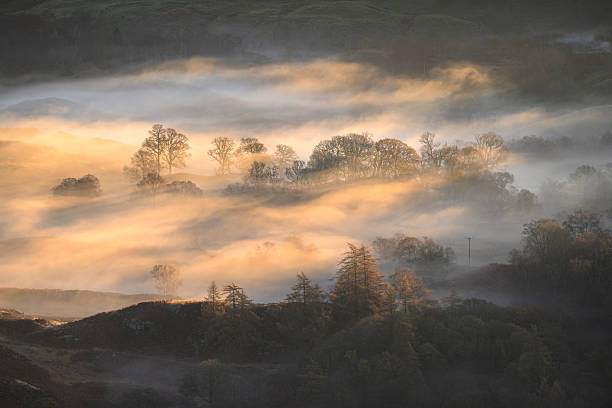 istock Golden Morning Light in Misty Rural Valley, Lake District, UK. 2247930849
