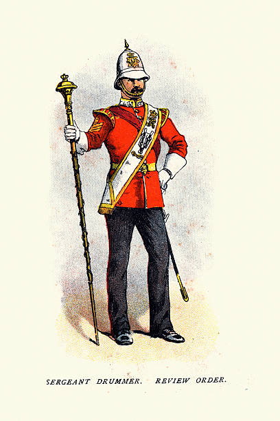 Military history, British army, Sergeant drummer in review order uniform, Victorian 19th Century