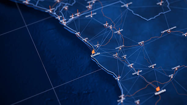 istock Luanda map big data visualization. Futuristic map infographic of city in Angola. Visual map data complexity in modern blue and orange colors 2247939156