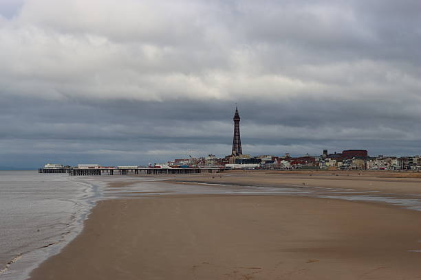 View along the beach at Blackpool to the Central Pier