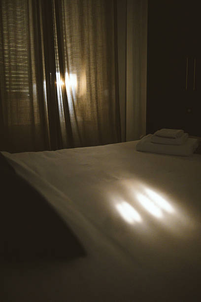 Comfortable bedroom and breakfast tray with image montaged tropical sea view