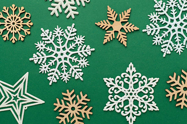 istock Beautiful snowflake on color background, top view 2247950087
