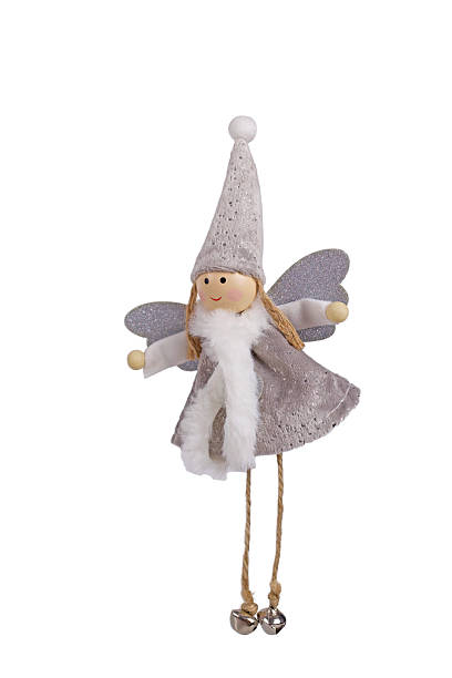 Handmade felt angel ornament with long hat and bells isolated on white